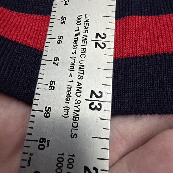 BENANCY Sweater Womens Medium Navy White Striped Crewneck Gold Button Shoulders - Picture 11 of 11